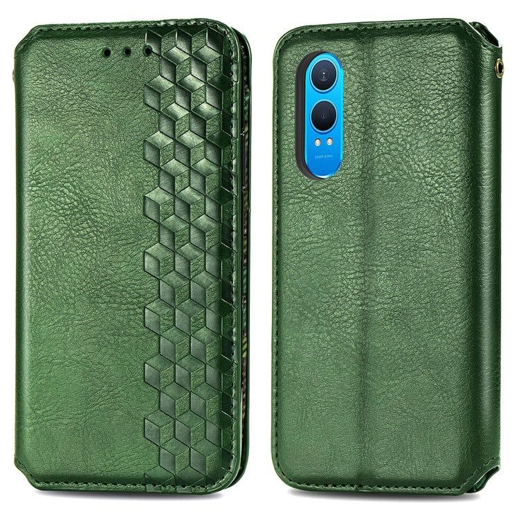 For OnePlus Nord CE4 Lite 5G Case Rhombus Imprint PU Leather Wallet Phone Cover - Green