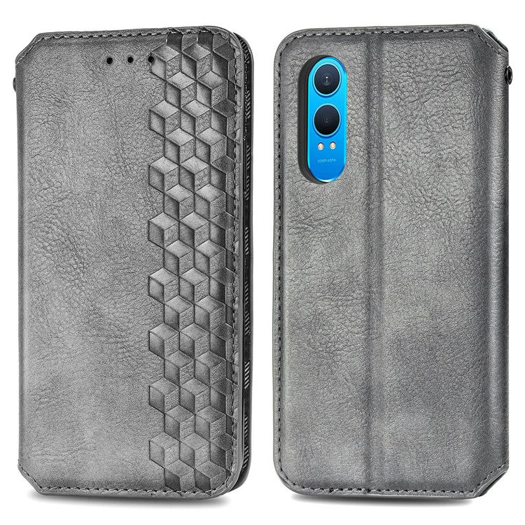 For OnePlus Nord CE4 Lite 5G Case Rhombus Imprint PU Leather Wallet Phone Cover - Grey