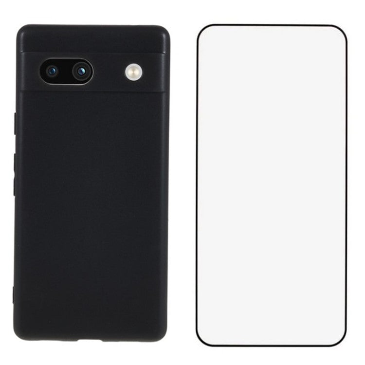 WANLONFENG MS Series for Google Pixel 7a TPU Case Matte Back Cover with Tempered Glass