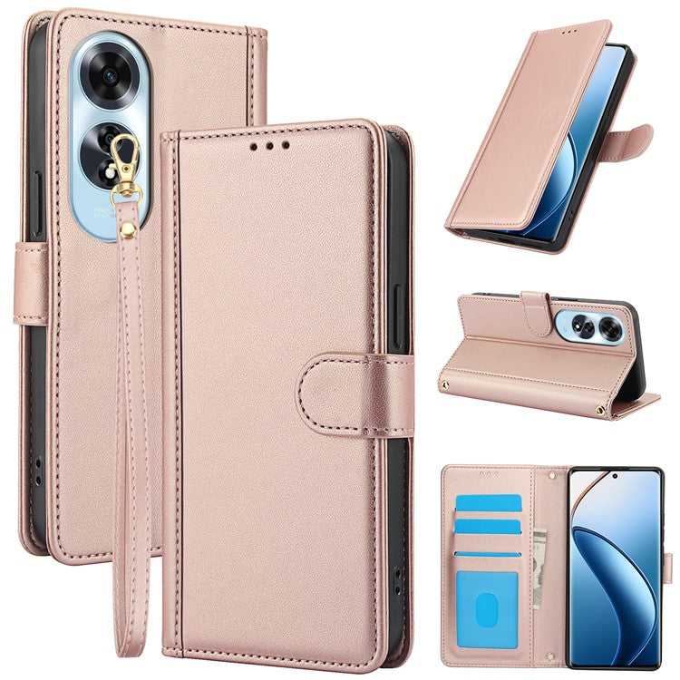 SY-003 For Oppo A60 4G Case PU Leather Stand View Phone Wallet Cover with Hand Strap - Pink