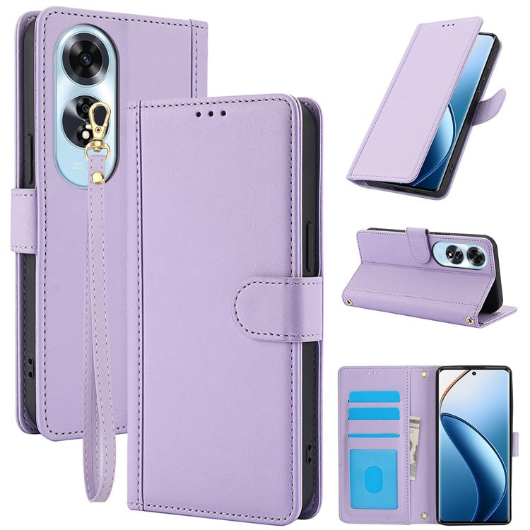 SY-003 For Oppo A60 4G Case PU Leather Stand View Phone Wallet Cover with Hand Strap - Purple