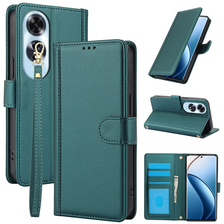 SY-003 For Oppo A60 4G Case PU Leather Stand View Phone Wallet Cover with Hand Strap - Green