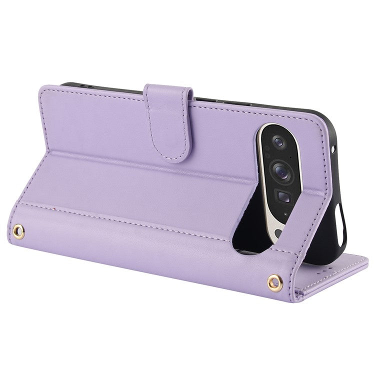 SY-003 For Google Pixel 9 Pro / Pixel 9 Case PU Leather Stand View Phone Wallet Cover with Hand Strap - Purple