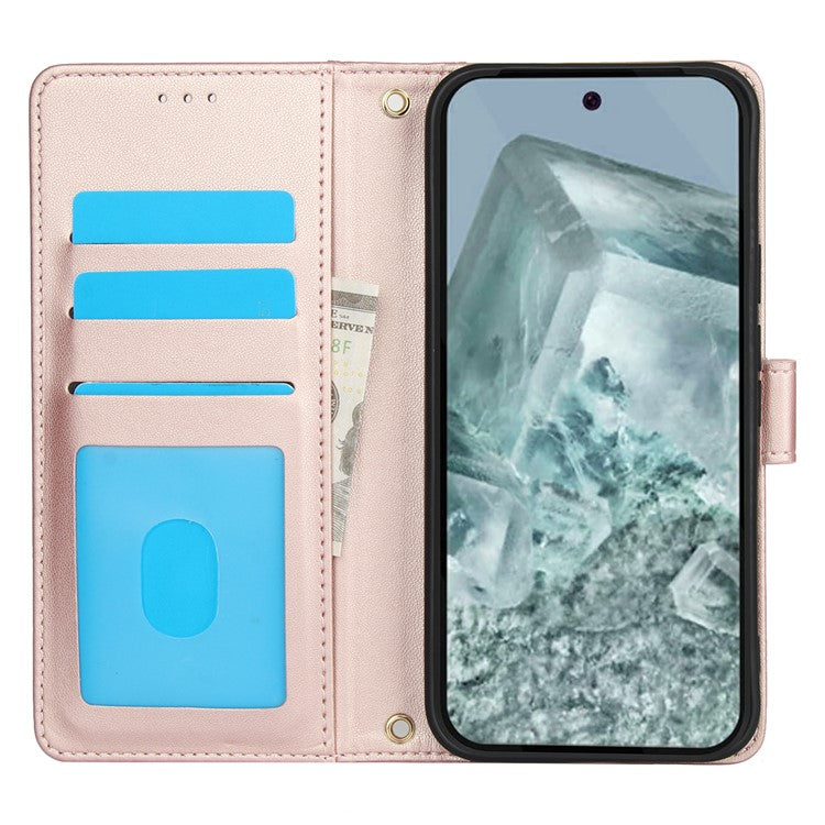 SY-003 For Google Pixel 9 Pro / Pixel 9 Case PU Leather Stand View Phone Wallet Cover with Hand Strap - Pink