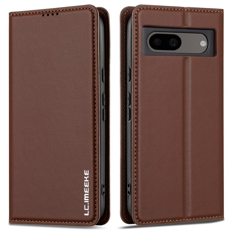 LC.IMEEKE L1 Series for Google Pixel 8a Case PU Leather Wallet Stand Protective Phone Cover - Brown