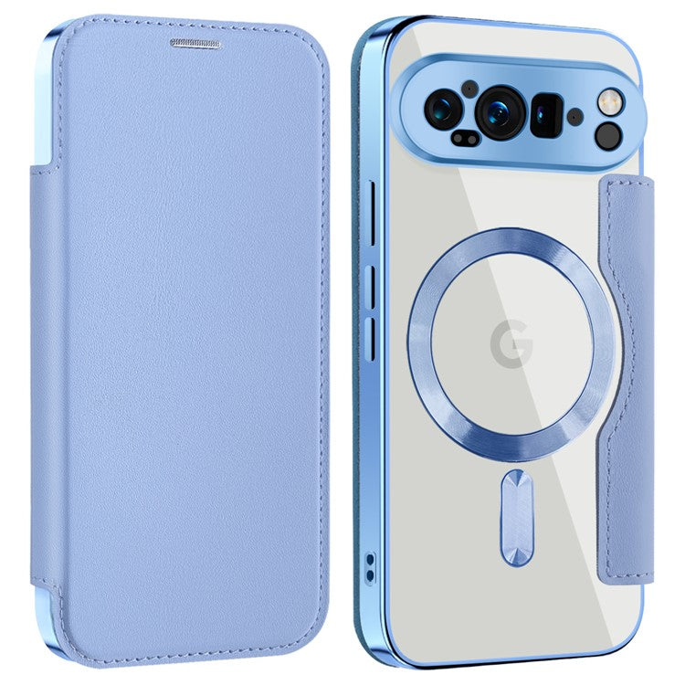 For Google Pixel 9 Pro Case Compatible with MagSafe RFID Blocking Leather Phone Cover - Blue