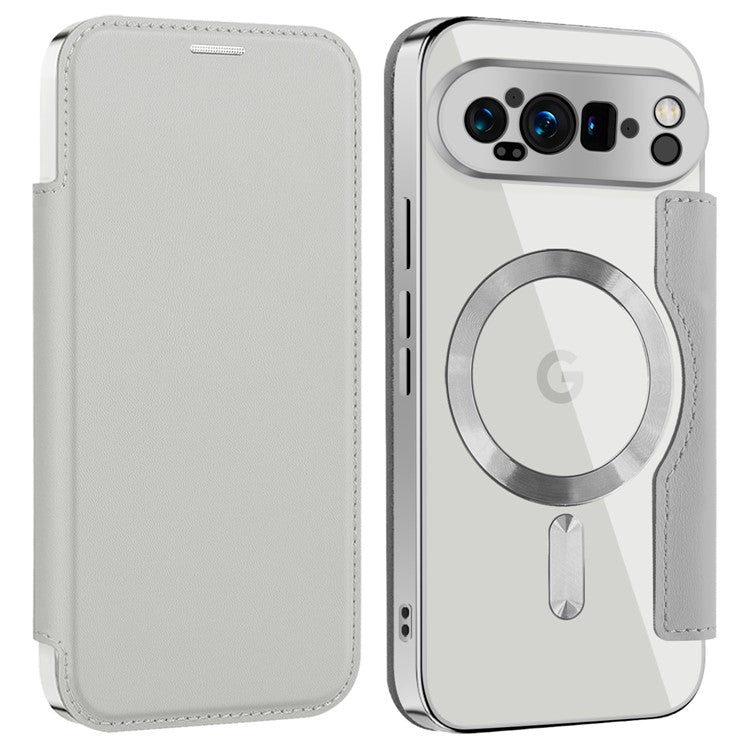 For Google Pixel 9 Pro Case Compatible with MagSafe RFID Blocking Leather Phone Cover - Titanium Grey