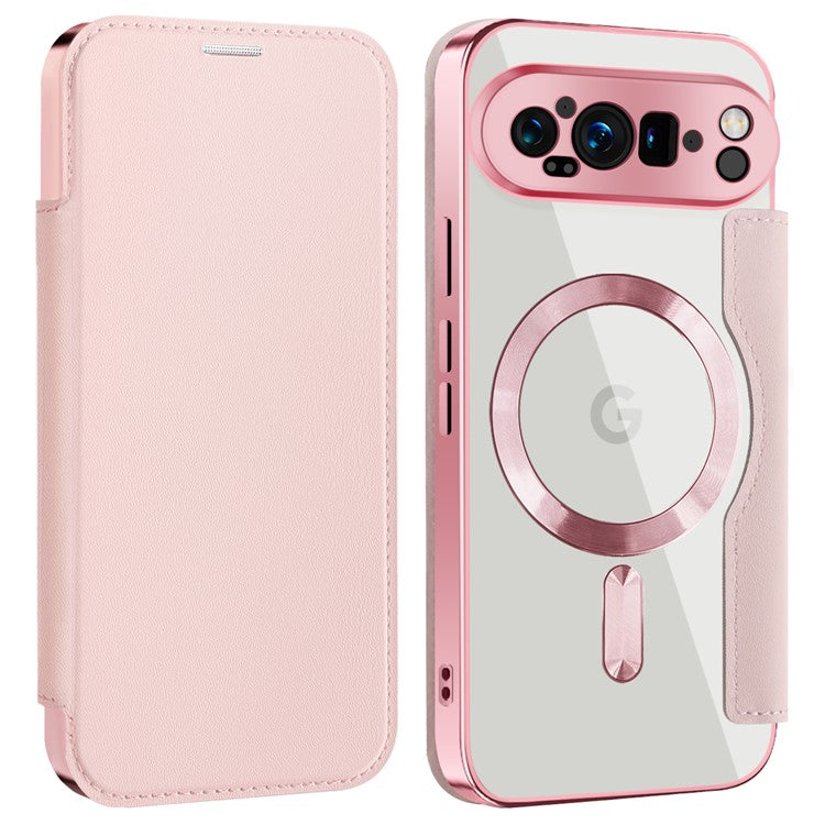 For Google Pixel 9 Pro Case Compatible with MagSafe RFID Blocking Leather Phone Cover - Pink