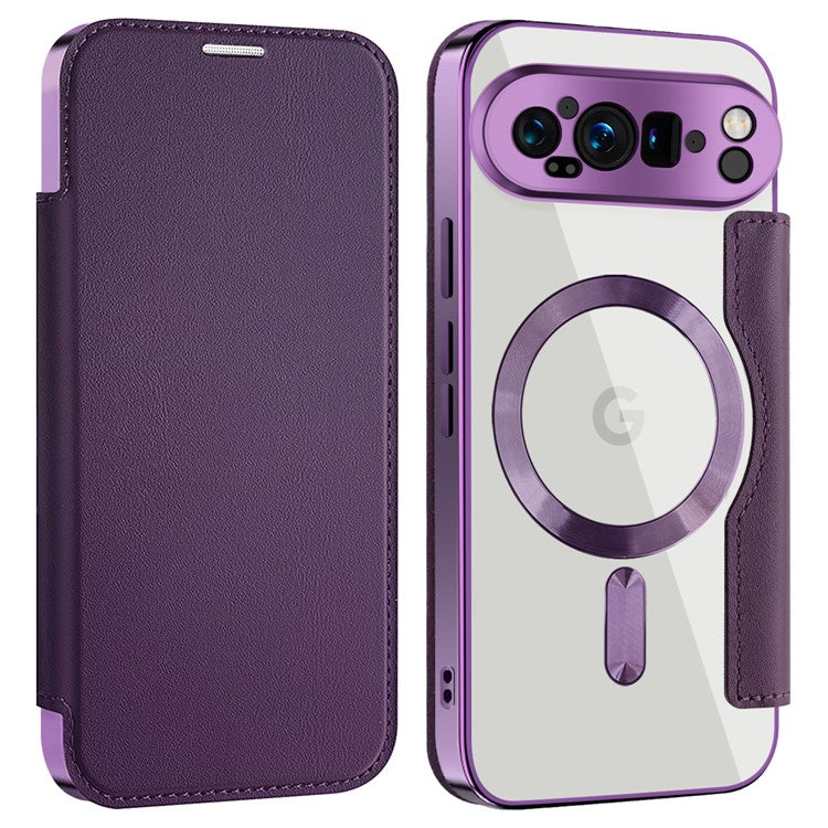 For Google Pixel 9 Pro Case Compatible with MagSafe RFID Blocking Leather Phone Cover - Purple