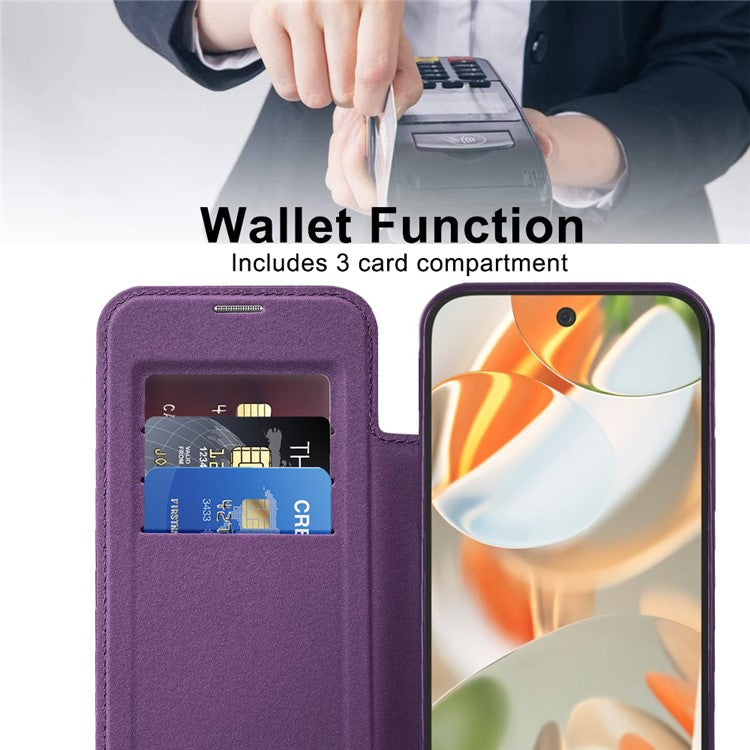 For Google Pixel 9 Pro Case Compatible with MagSafe RFID Blocking Leather Phone Cover - Purple