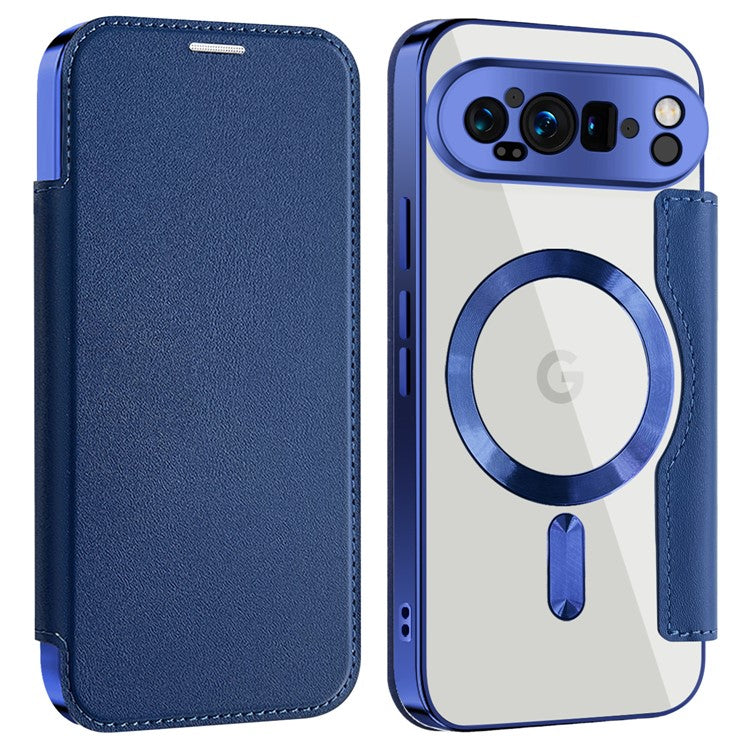 For Google Pixel 9 Pro Case Compatible with MagSafe RFID Blocking Leather Phone Cover - Sapphire