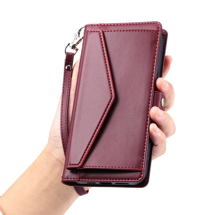 For Google Pixel 9 Pro XL Leather Case with Wrist Strap Wallet Stand Phone Cover - Wine Red