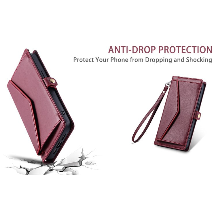 For Google Pixel 9 Pro XL Leather Case with Wrist Strap Wallet Stand Phone Cover - Wine Red