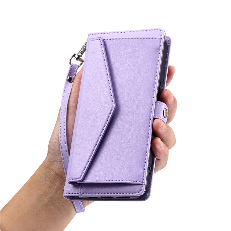 For Google Pixel 9 Pro XL Leather Case with Wrist Strap Wallet Stand Phone Cover - Purple