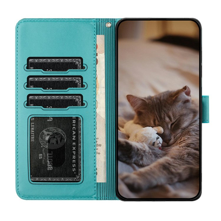 For Google Pixel 9 Pro XL Case with Wrist Strap Leather Phone Cover Wall Cats Pattern - Blue