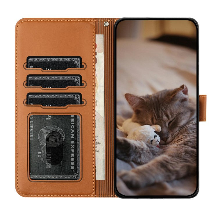 For Google Pixel 9 Pro XL Case with Wrist Strap Leather Phone Cover Wall Cats Pattern - Brown