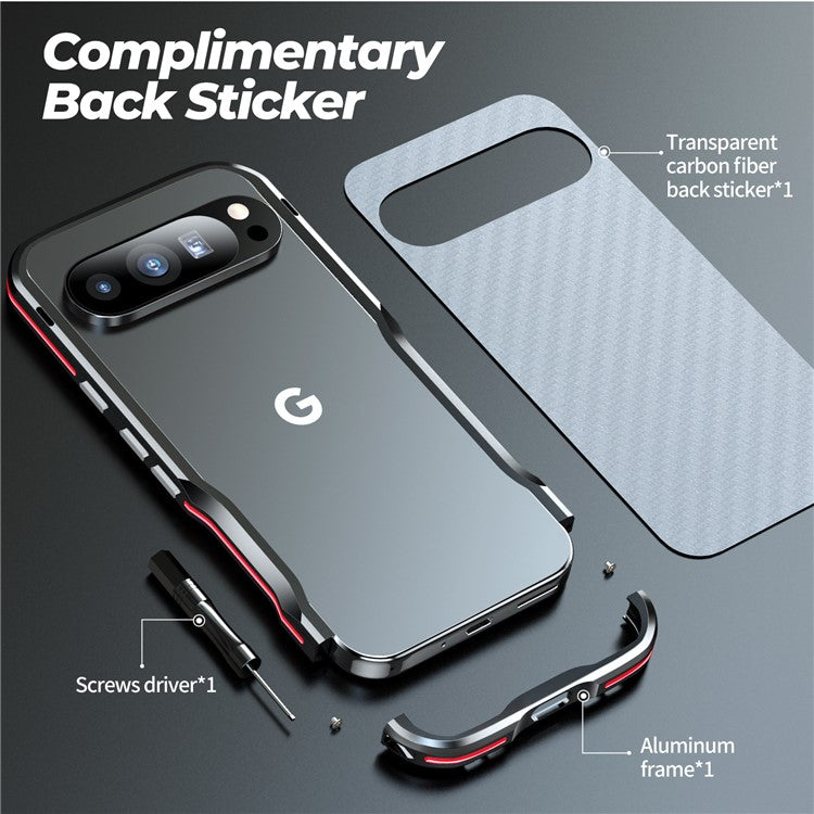 LUPHIE For Google Pixel 9 / 9 Pro Case Metal Bumper Frame Shockproof Phone Cover - Silver