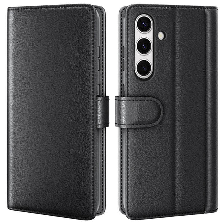 For Samsung Galaxy S24 FE Case Genuine Split Leather Phone Cover Wallet Card Slot - Black