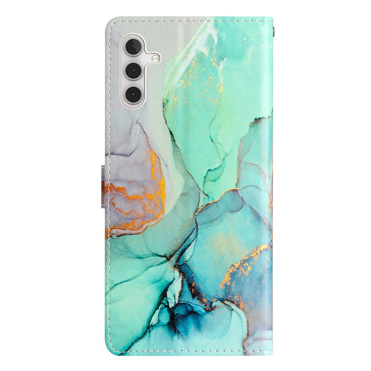 For Samsung Galaxy S24 FE Wallet Case PU Leather Pattern Printing Stand Phone Cover with Strap - Green Marble