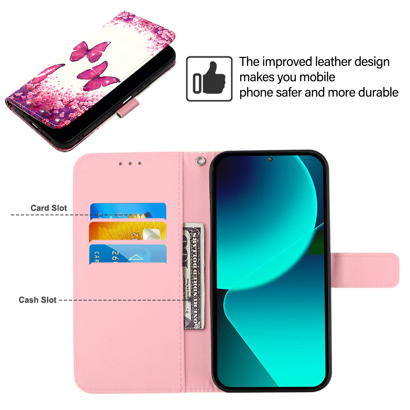 For Google Pixel 9 Pro / Google Pixel 9 Leather Case YB Pattern Printing Leather Series-2 Pattern Printing Wallet Stand Cover - Rose Butterflies