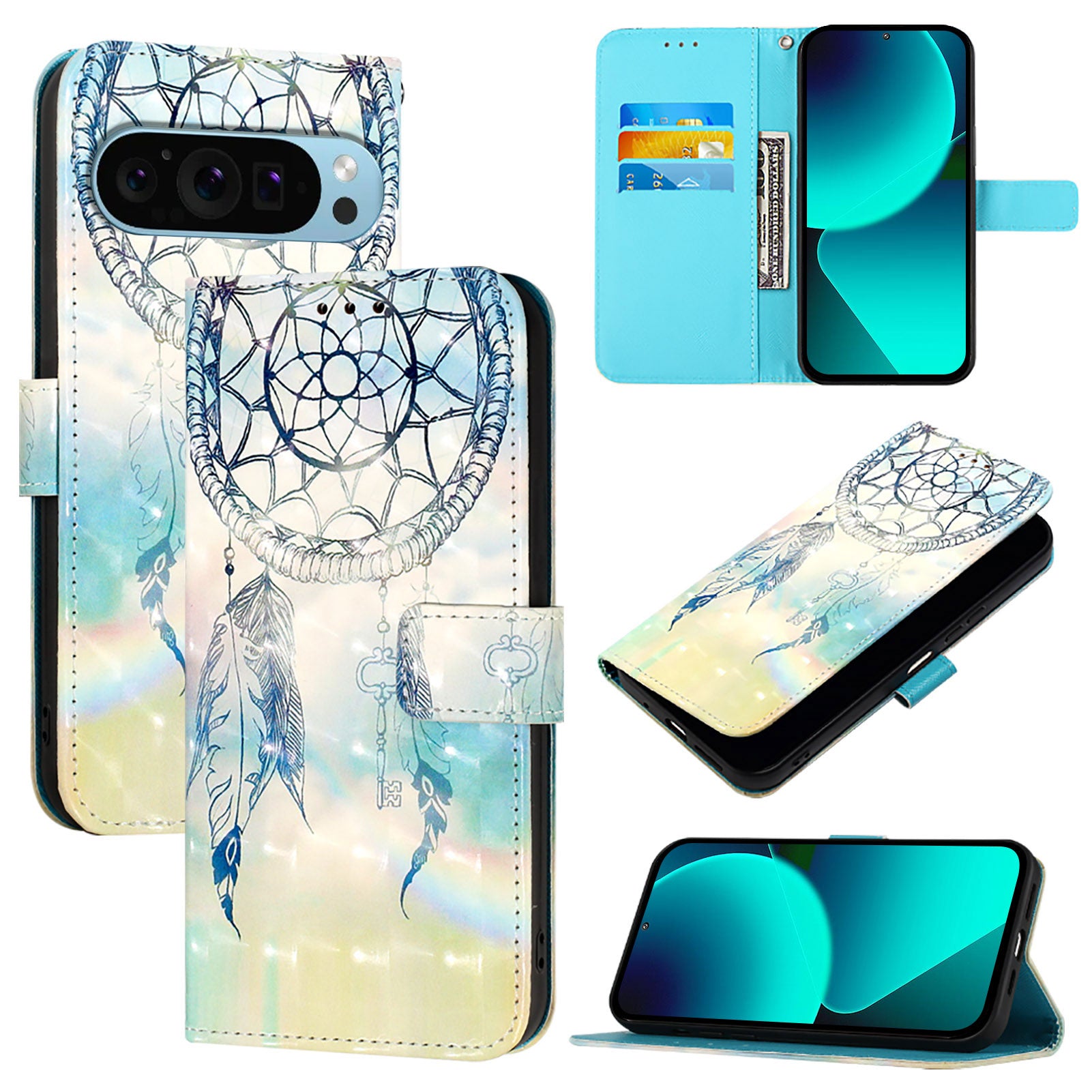 For Google Pixel 9 Pro / Google Pixel 9 Leather Case YB Pattern Printing Leather Series-2 Pattern Printing Wallet Stand Cover - Dream Wind Chime