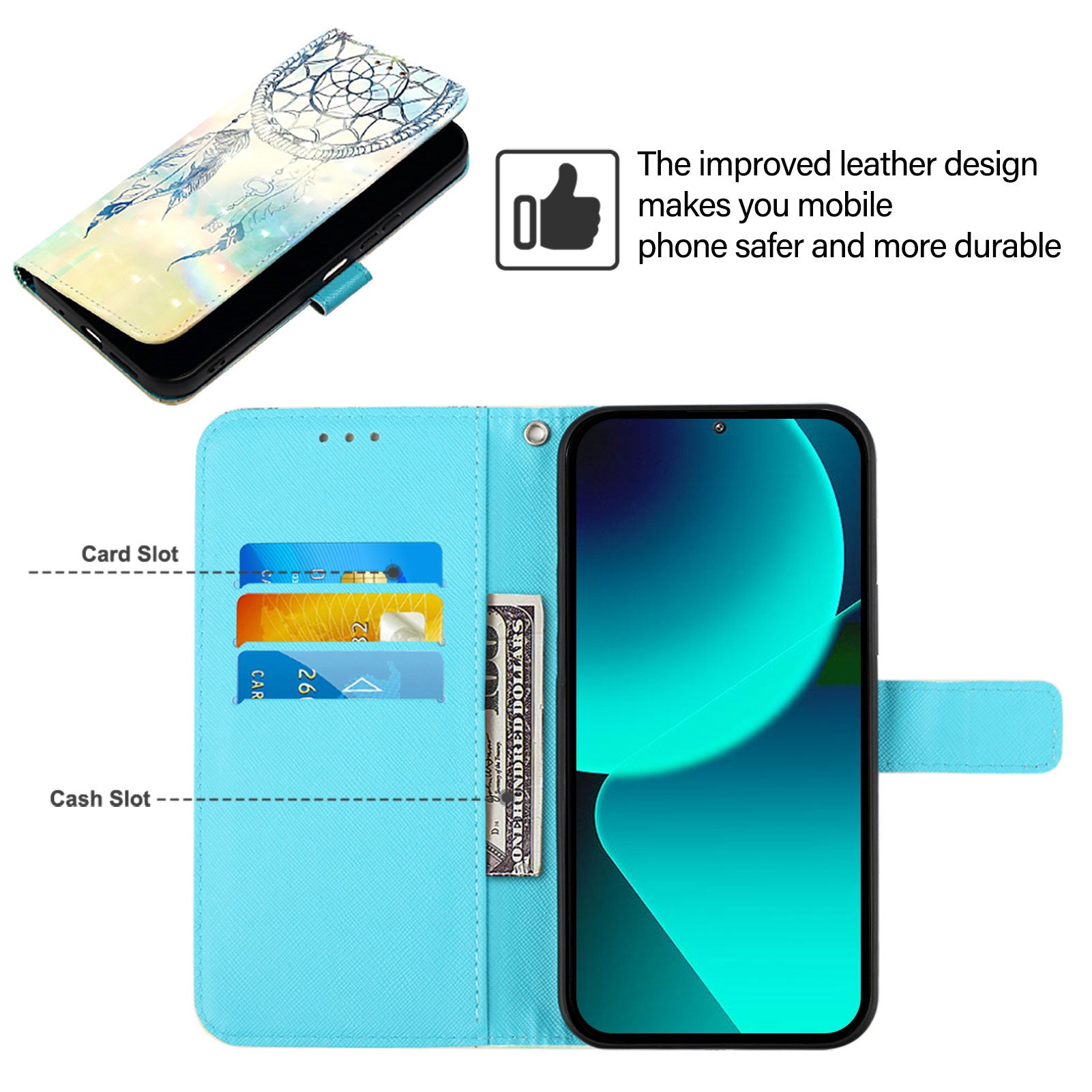 For Google Pixel 9 Pro / Google Pixel 9 Leather Case YB Pattern Printing Leather Series-2 Pattern Printing Wallet Stand Cover - Dream Wind Chime