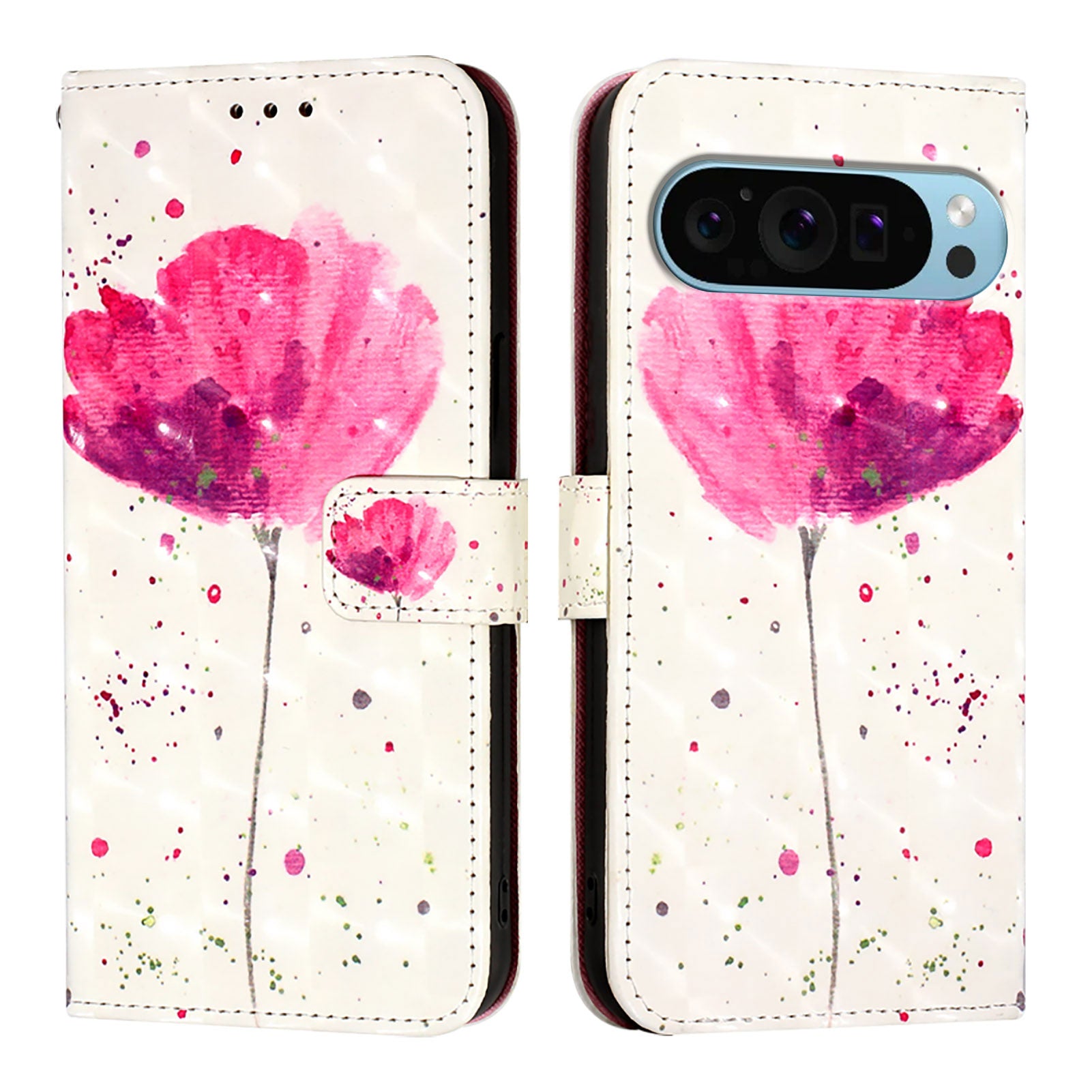 For Google Pixel 9 Pro / Google Pixel 9 Leather Case YB Pattern Printing Leather Series-2 Pattern Printing Wallet Stand Cover - Flower