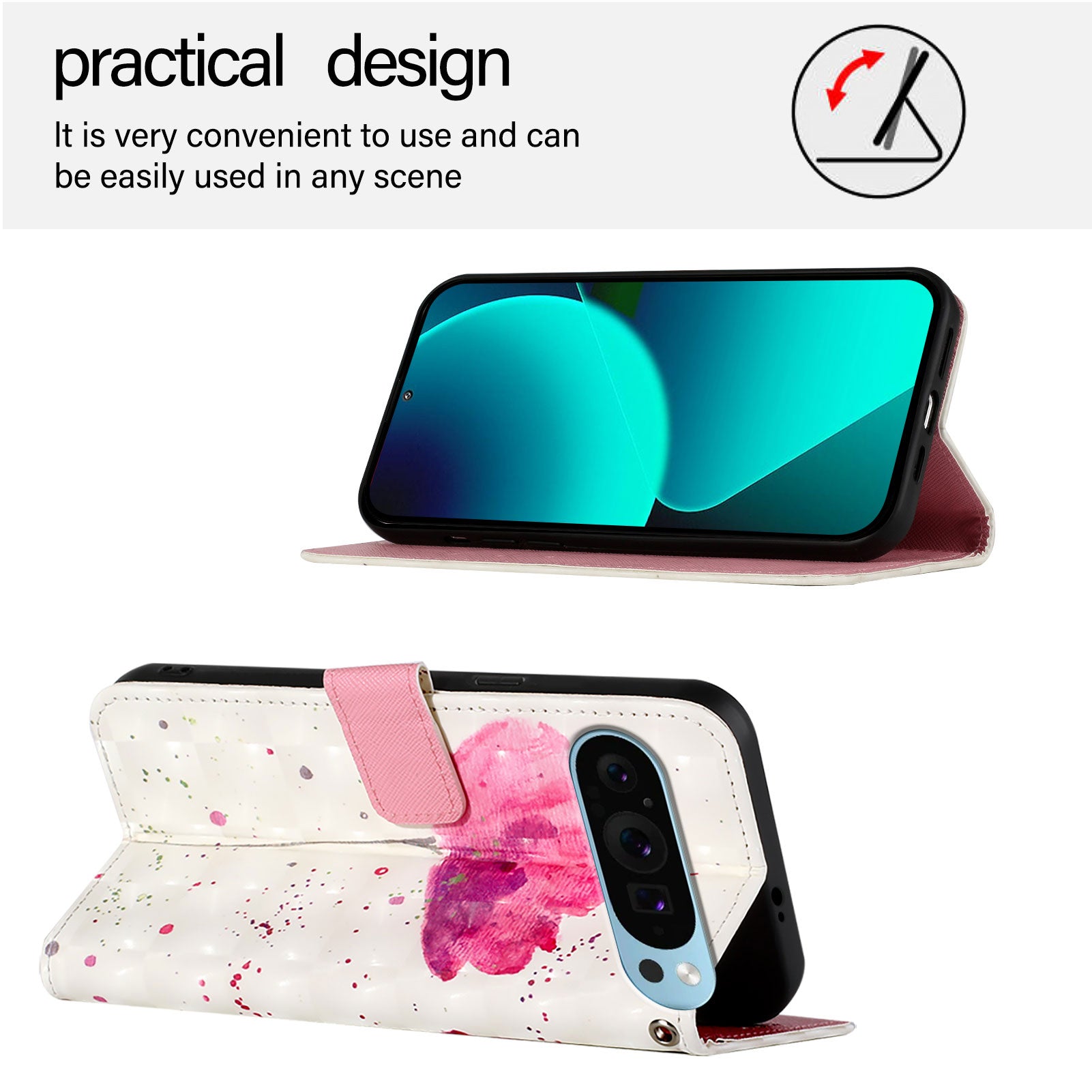 For Google Pixel 9 Pro / Google Pixel 9 Leather Case YB Pattern Printing Leather Series-2 Pattern Printing Wallet Stand Cover - Flower