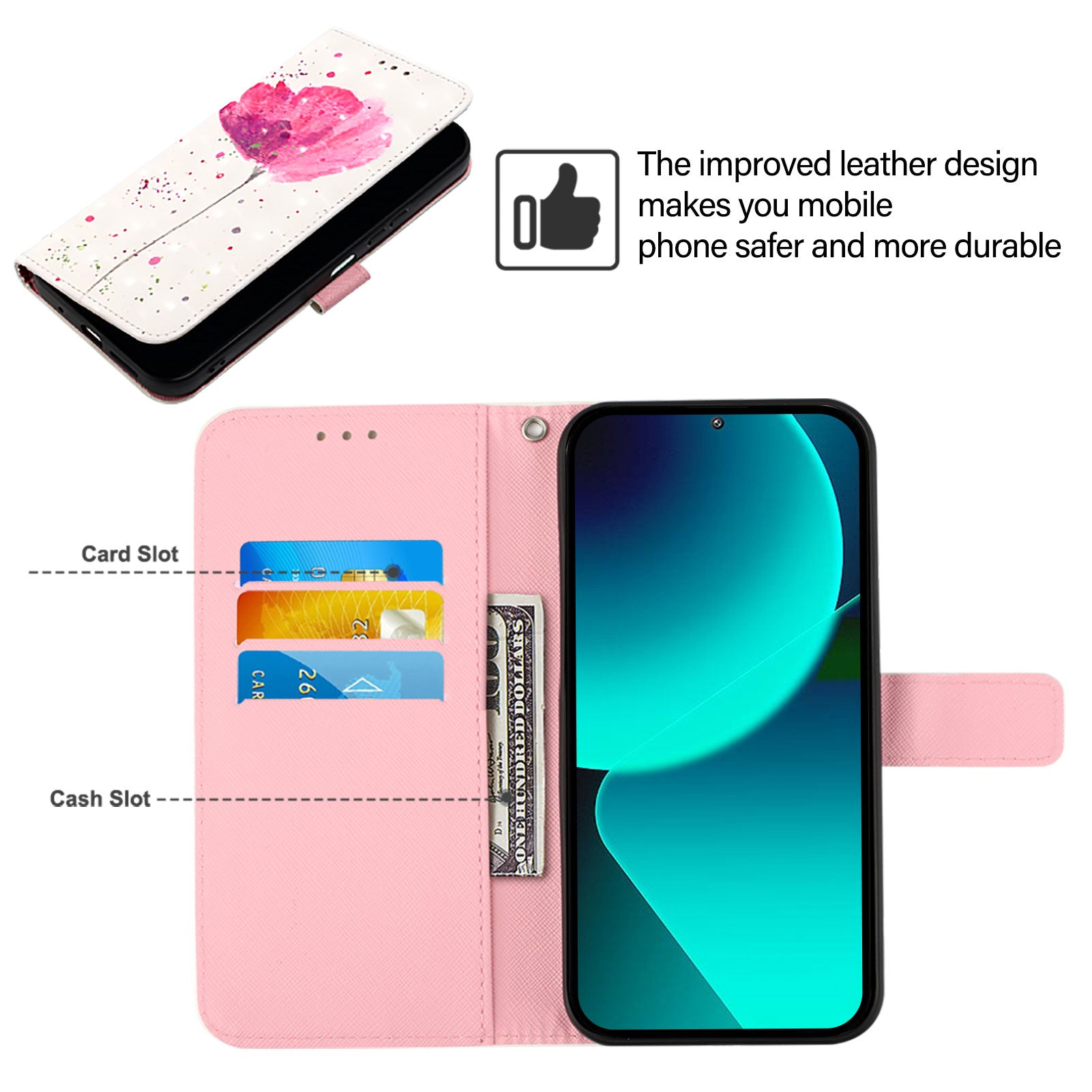 For Google Pixel 9 Pro / Google Pixel 9 Leather Case YB Pattern Printing Leather Series-2 Pattern Printing Wallet Stand Cover - Flower