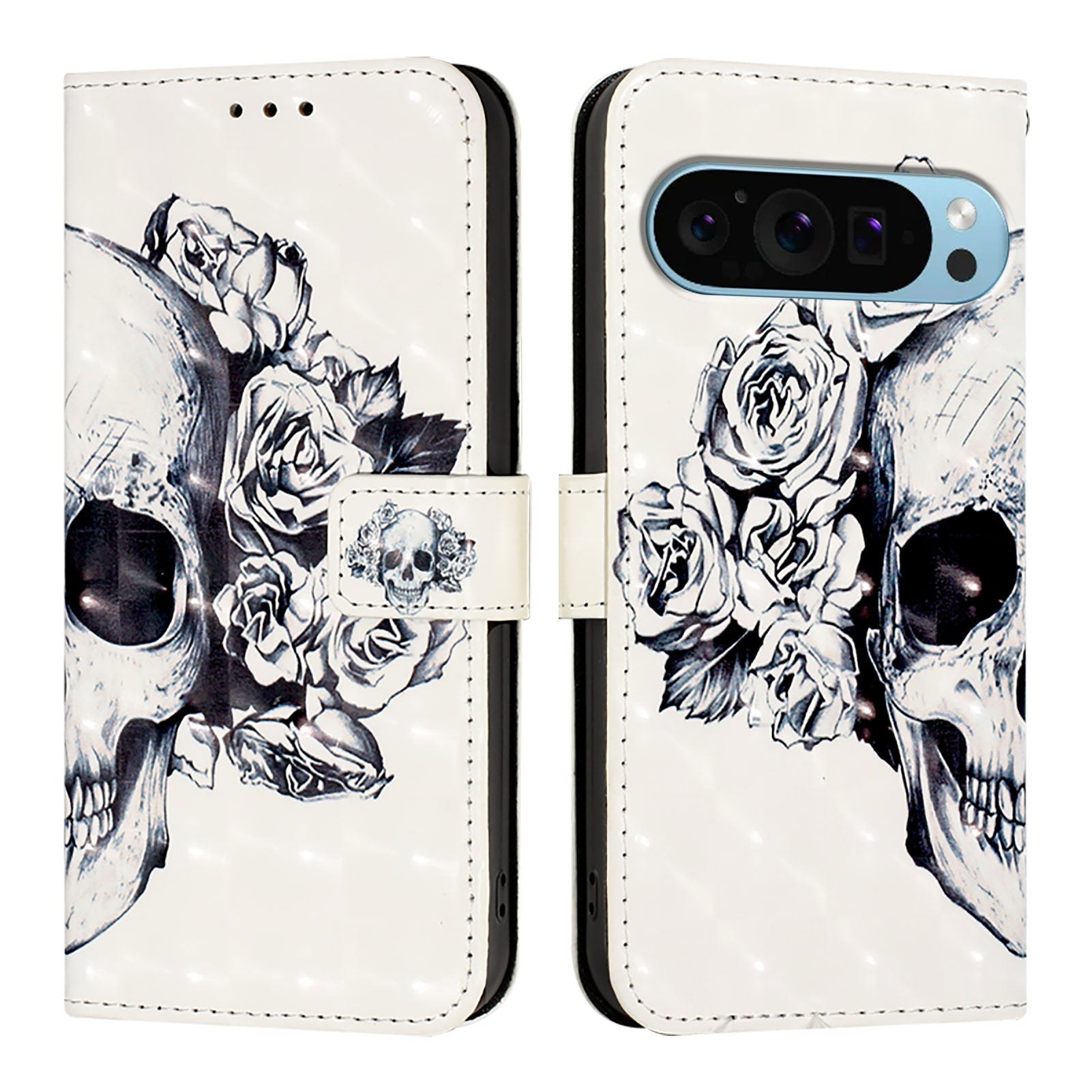 For Google Pixel 9 Pro / Google Pixel 9 Leather Case YB Pattern Printing Leather Series-2 Pattern Printing Wallet Stand Cover - Skull