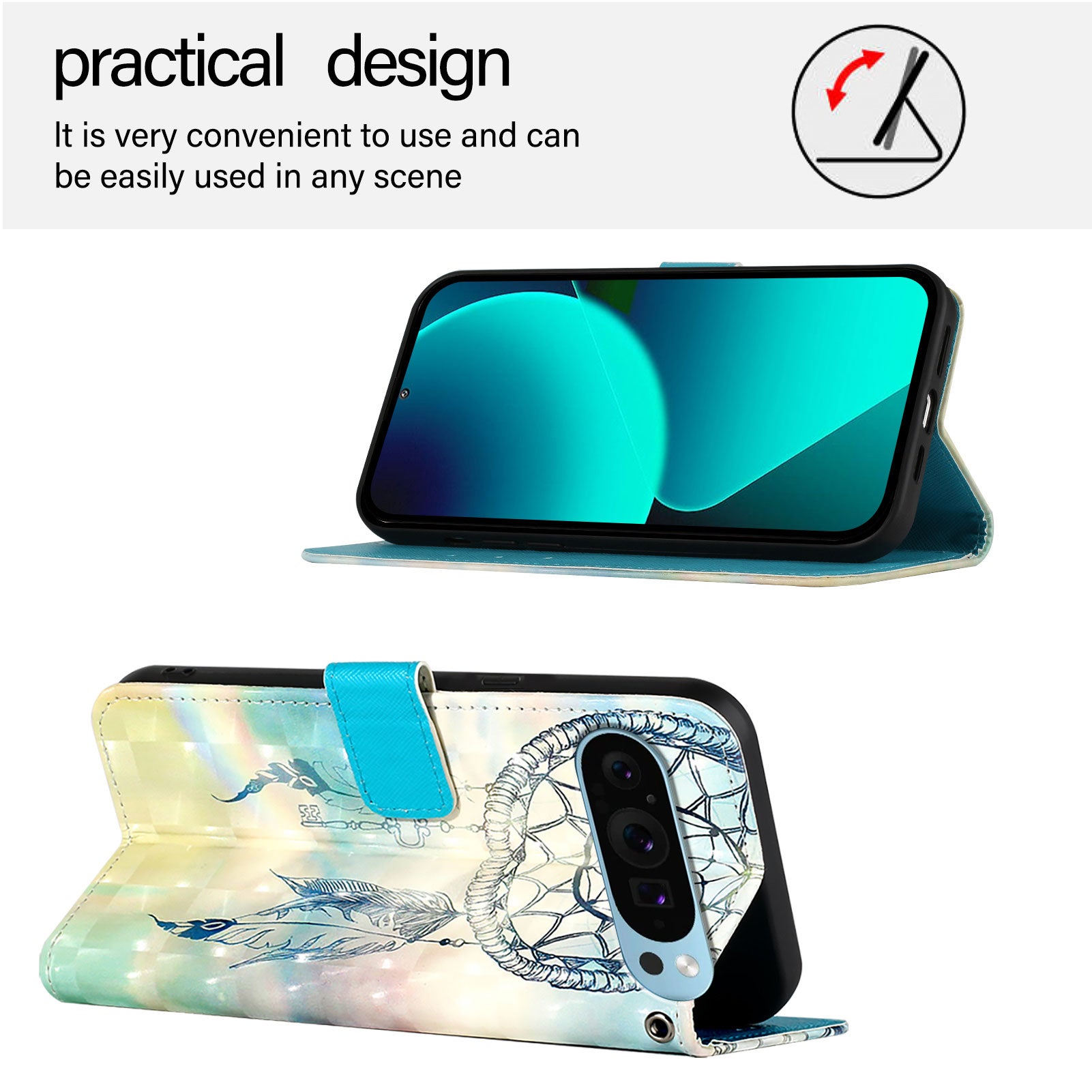 For Google Pixel 9 Pro XL Leather Case YB Pattern Printing Leather Series-2 Pattern Printing Wallet Stand Cover - Dream Wind Chime