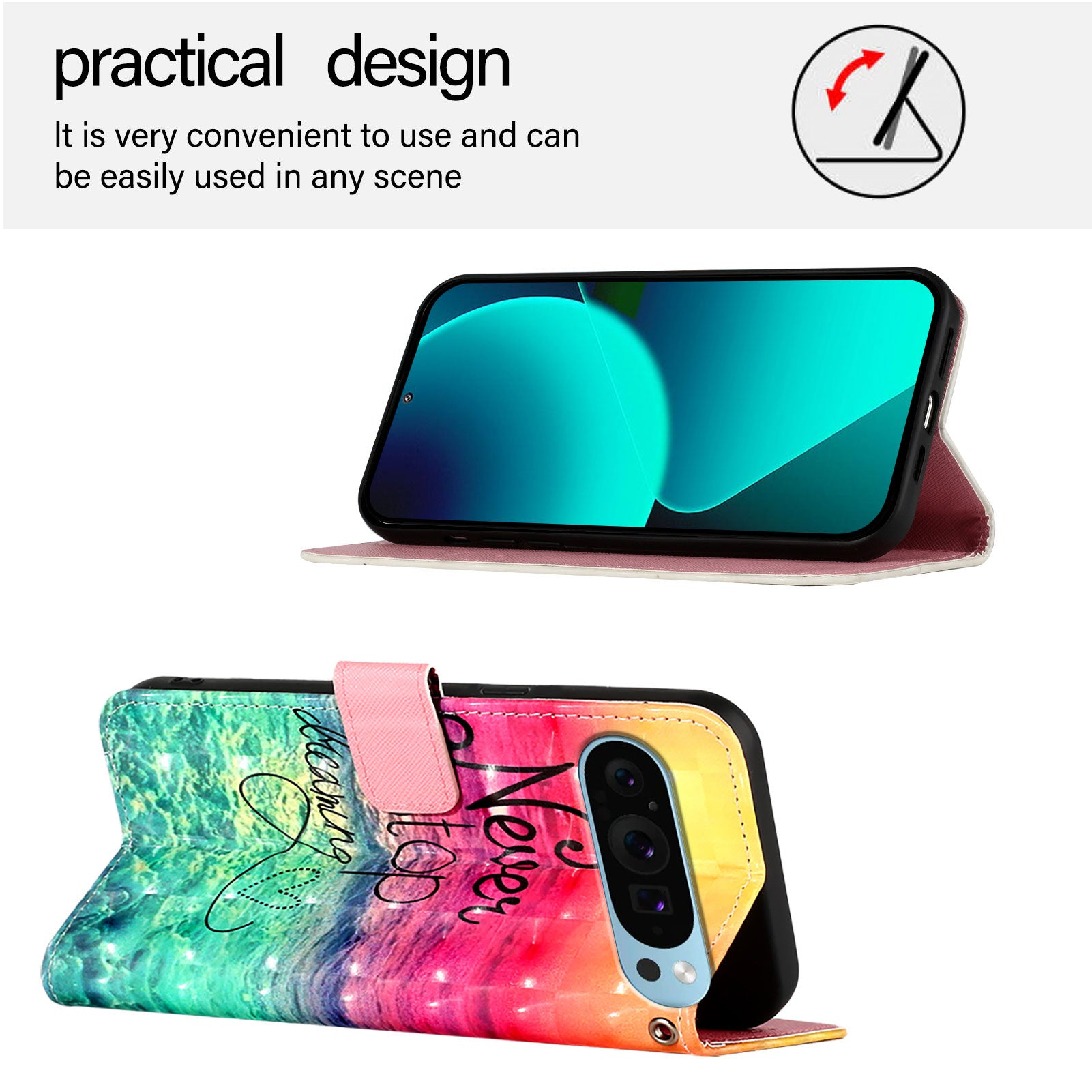 For Google Pixel 9 Pro XL Leather Case YB Pattern Printing Leather Series-2 Pattern Printing Wallet Stand Cover - Never Stop Dreaming