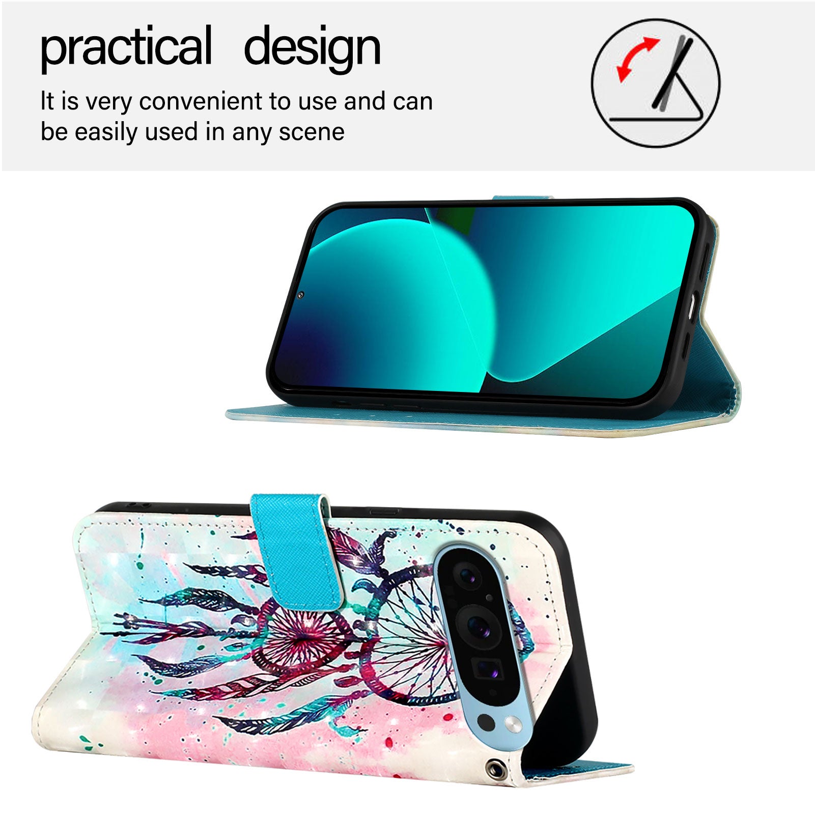 For Google Pixel 9 Pro XL Leather Case YB Pattern Printing Leather Series-2 Pattern Printing Wallet Stand Cover - Colorful Wind Chime