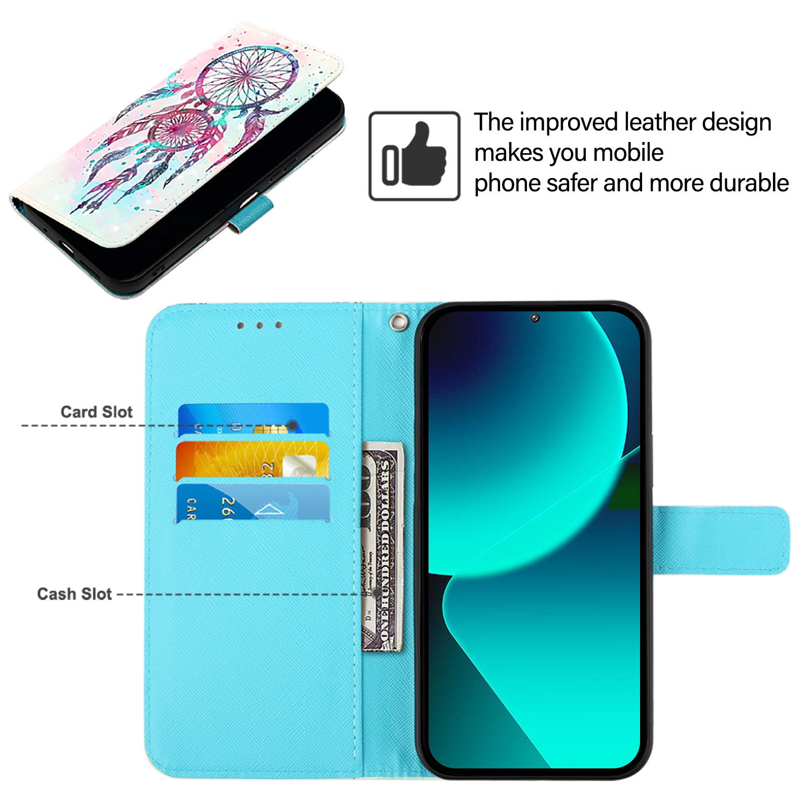 For Google Pixel 9 Pro XL Leather Case YB Pattern Printing Leather Series-2 Pattern Printing Wallet Stand Cover - Colorful Wind Chime