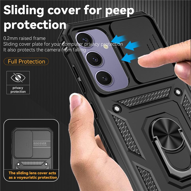 For Samsung Galaxy S24 FE Case PC + TPU Phone Cover Lens Ultimate Protection Kickstand - Black