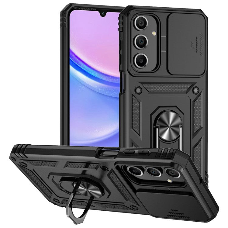 For Samsung Galaxy A16 5G / A16 4G Case PC + TPU Phone Cover Lens Ultimate Protection Kickstand - Black