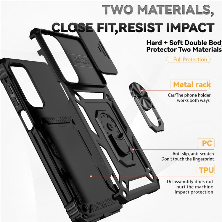 For Samsung Galaxy A16 5G / A16 4G Case PC + TPU Phone Cover Lens Ultimate Protection Kickstand - Black