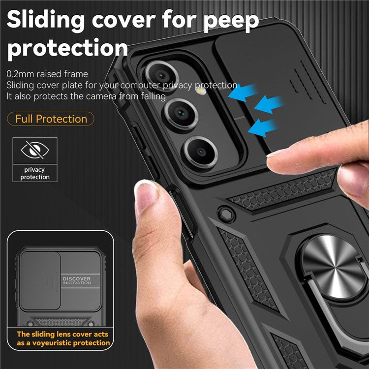 For Samsung Galaxy A16 5G / A16 4G Case PC + TPU Phone Cover Lens Ultimate Protection Kickstand - Black