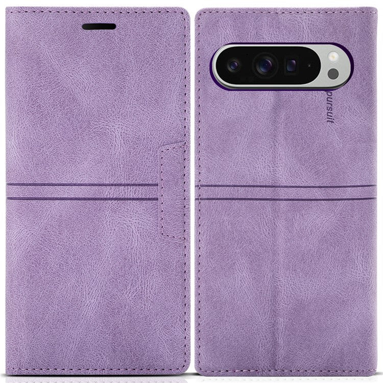 For Google Pixel 9 Pro XL Wallet Case Magnetic Closing Leather Phone Cover - Purple