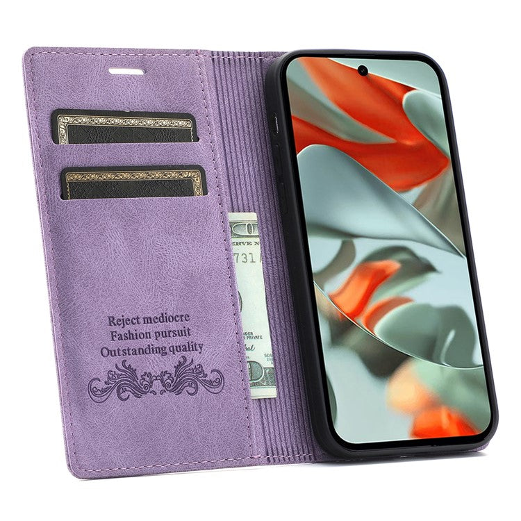 For Google Pixel 9 Pro XL Wallet Case Magnetic Closing Leather Phone Cover - Purple