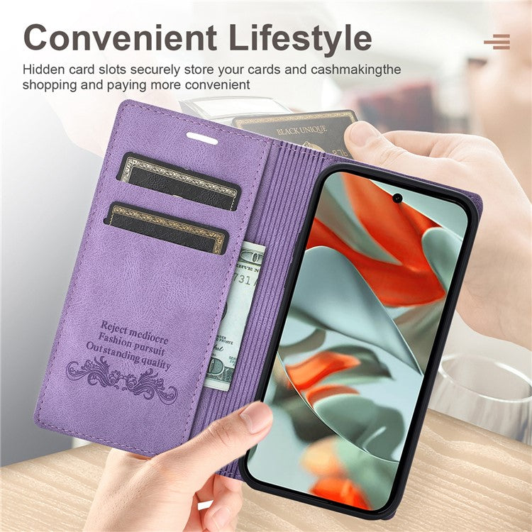 For Google Pixel 9 Pro XL Wallet Case Magnetic Closing Leather Phone Cover - Purple