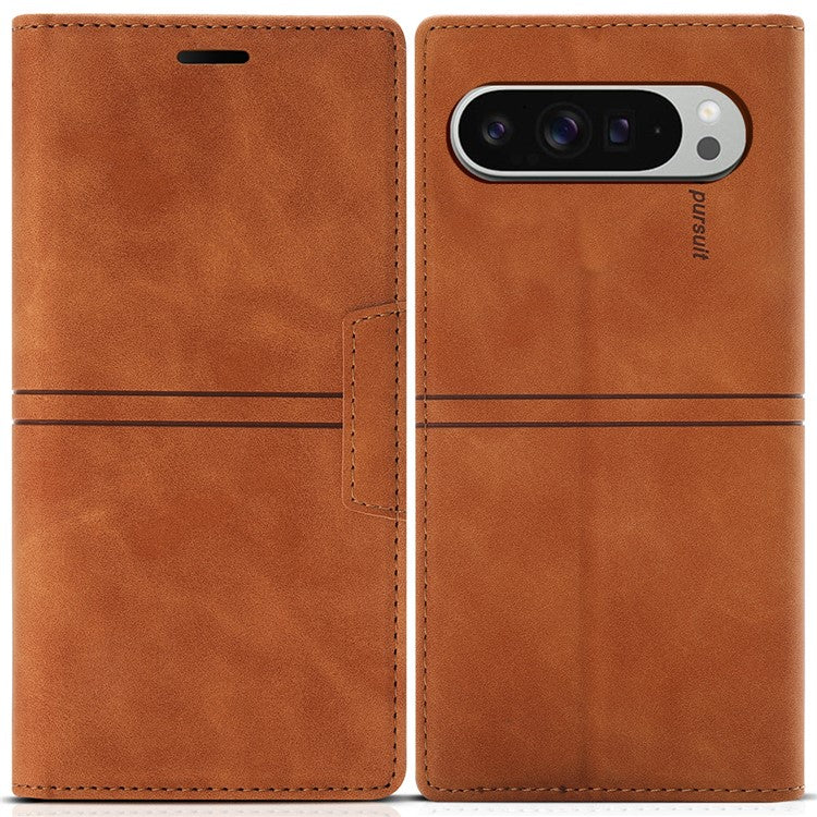 For Google Pixel 9 Pro XL Wallet Case Magnetic Closing Leather Phone Cover - Brown