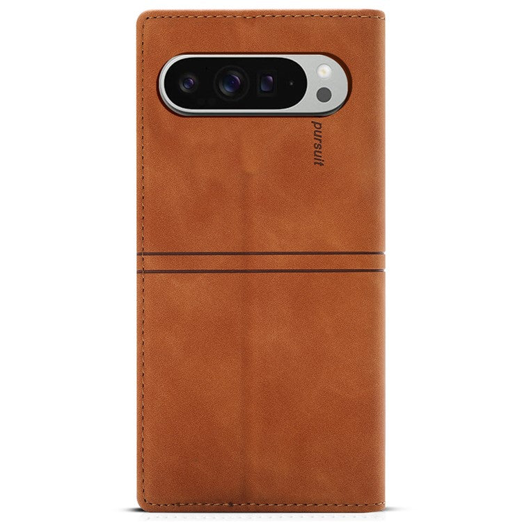 For Google Pixel 9 Pro XL Wallet Case Magnetic Closing Leather Phone Cover - Brown