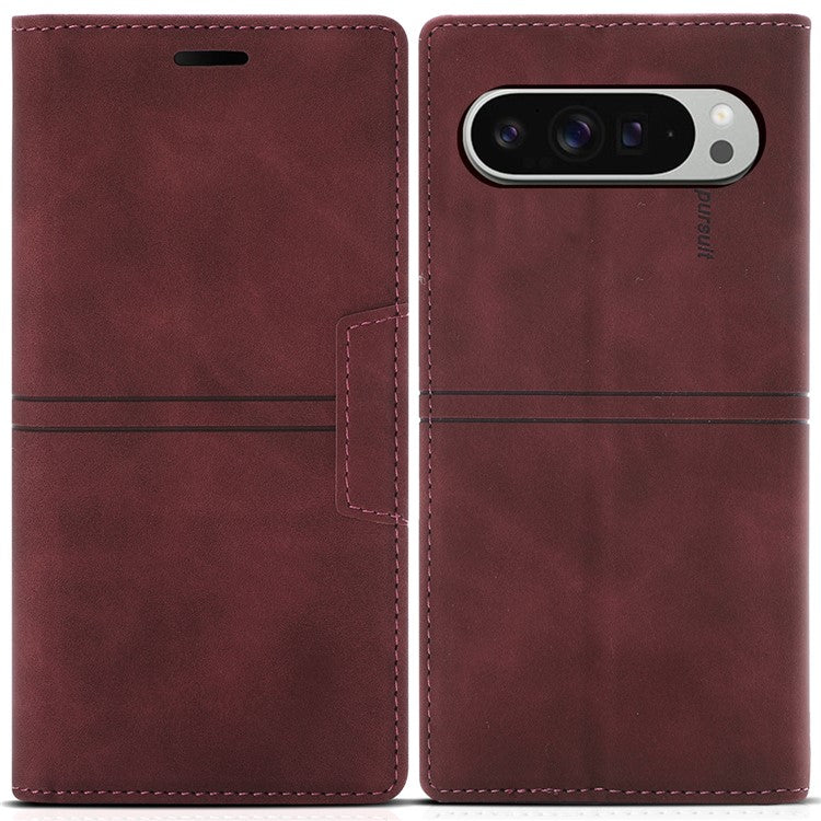 For Google Pixel 9 Pro XL Wallet Case Magnetic Closing Leather Phone Cover - Wine Red