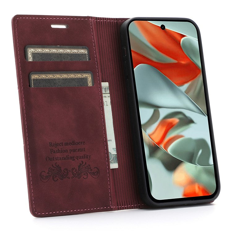 For Google Pixel 9 Pro XL Wallet Case Magnetic Closing Leather Phone Cover - Wine Red