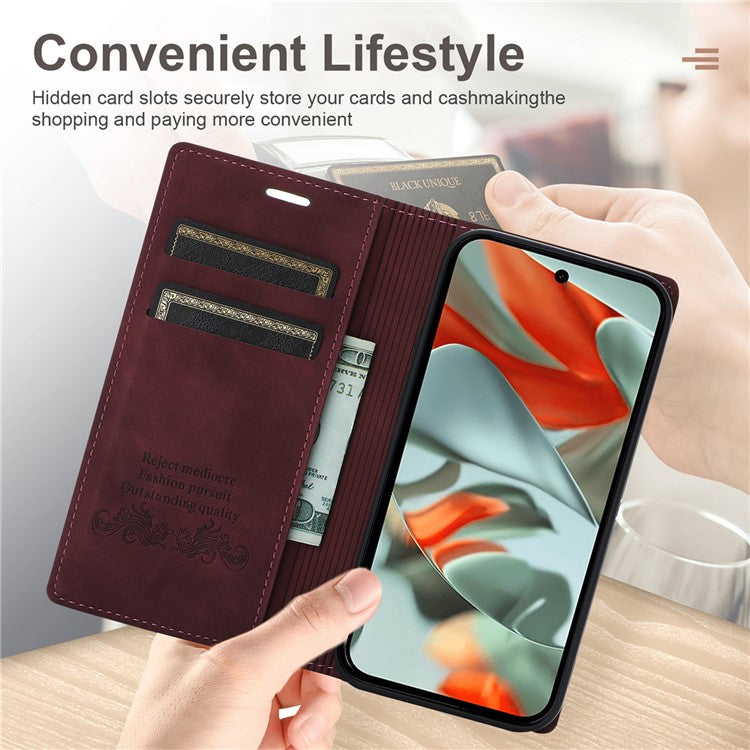 For Google Pixel 9 Pro XL Wallet Case Magnetic Closing Leather Phone Cover - Wine Red