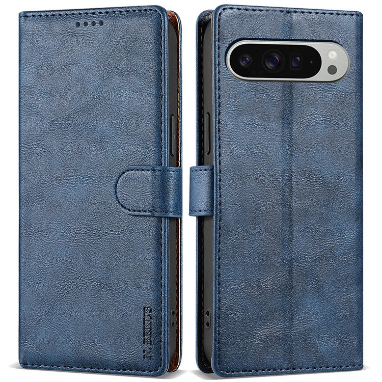 N.BEKUS CSJ-001 For Google Pixel 9 / 9 Pro Stand Case PU Leather Wallet Phone Cover - Blue