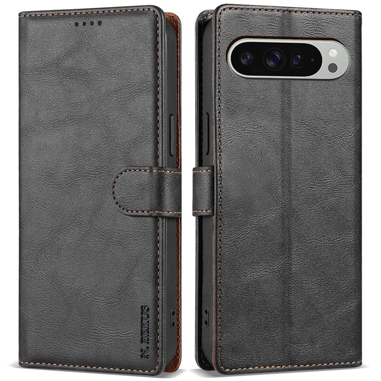 N.BEKUS CSJ-001 For Google Pixel 9 / 9 Pro Stand Case PU Leather Wallet Phone Cover - Black