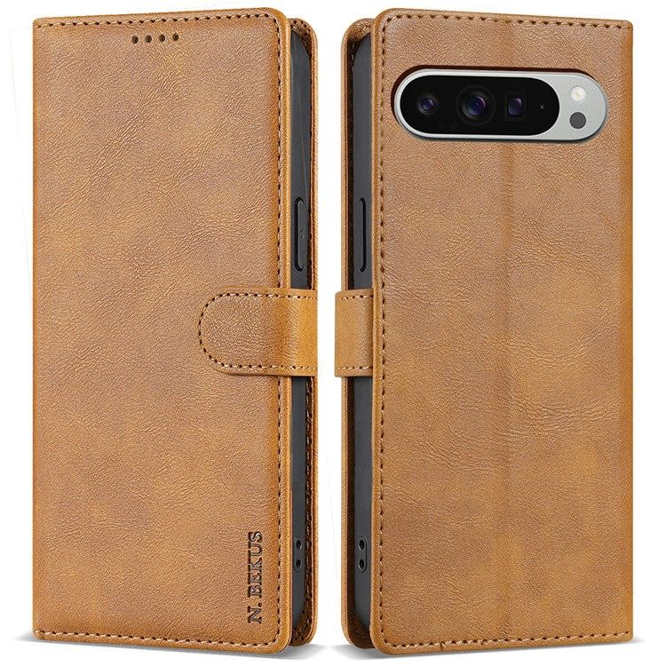 N.BEKUS CSJ-001 For Google Pixel 9 / 9 Pro Stand Case PU Leather Wallet Phone Cover - Brown