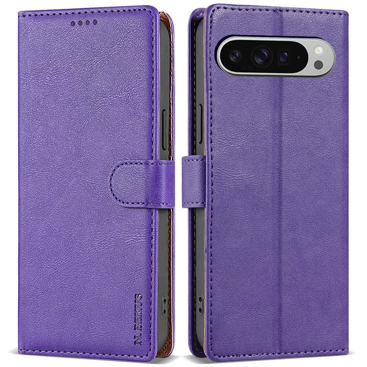 N.BEKUS CSJ-001 For Google Pixel 9 / 9 Pro Stand Case PU Leather Wallet Phone Cover - Purple